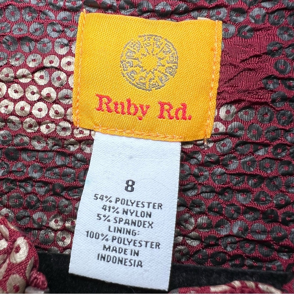 Ruby Rd abstract floral pattern burgundy zip jack… - image 5